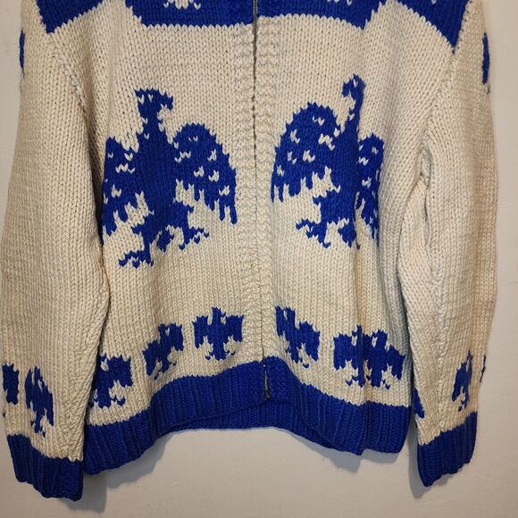 Vintage Thunderbird Sweater Wool Shawl Collar Cowichan Cardigan Sweater Full Zip - Picture 4 of 10